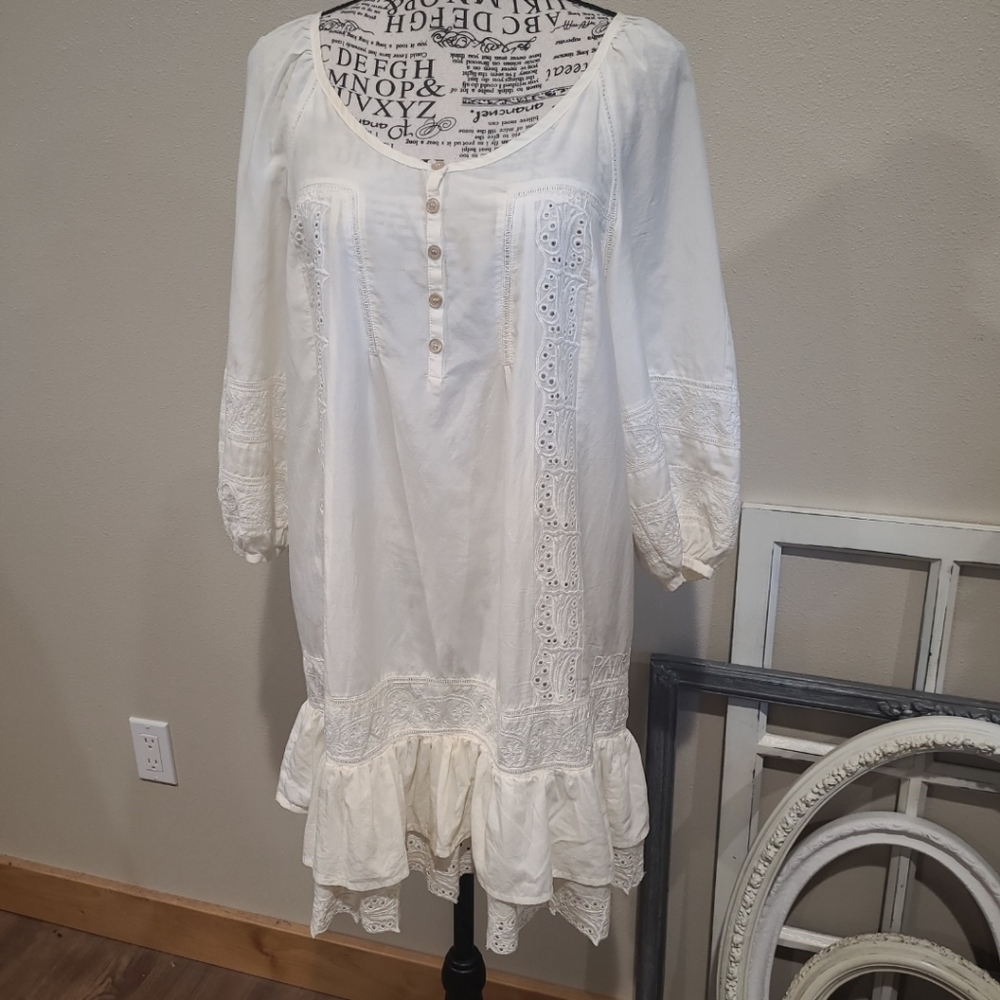 Patriza Pepe Womens SZ 44 US 12/lg. Ivory Silk blend‎ mini dress feminine boho